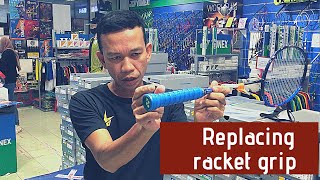 Wrap badminton racket with grip [upl. by Aenet]