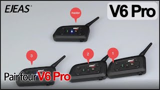 EJEAS V6 Pro  Pair four V6 Pro  motorcycle helmets bluetooth intercom [upl. by Niarb]