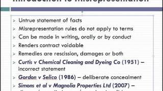 Misrepresentation Lecture 1 of 4 [upl. by Novrej]