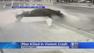 Violent Fatal Crash In Canoga Park Caught On Video [upl. by Aleehs]