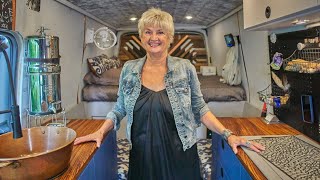 Solo Female Van Life at age 70 Tour of INCREDIBLE DIY Ford Transit Stealth Camper Conversion [upl. by Busey636]