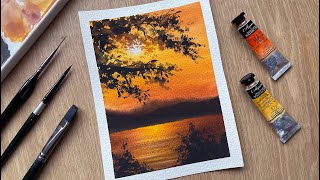 Watercolor Painting For Beginners  Sunset Landscape  Watercolor Tutorial [upl. by Jacobsen]