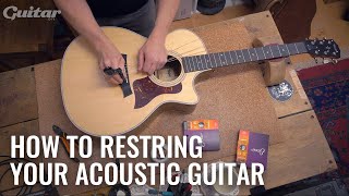 How to correctly restring your acoustic  Guitarcom DIY [upl. by Brigitta366]