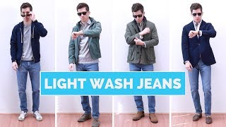 4 Ways to Wear Light Wash Jeans  Mens Outfit Ideas [upl. by Fiske705]