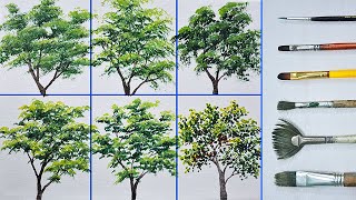 How to Paint Different Trees Using Different Brushes in Basic Acrylic Painting Tutorial [upl. by Ardnekahs968]