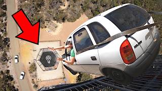 CAR vs WORLD’S STRONGEST TRAMPOLINE 150ft 45m drop [upl. by Iolanthe]