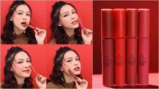 Review amp Swatch  3CE Stylenanda Velvet Lip Tint  English Sub [upl. by Ainerol93]