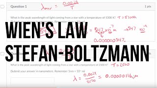 Wiens Law amp StefanBoltzmanns Law  Blackbody Example Problems [upl. by Gastineau]