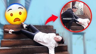 FALLING DOWN THE STAIRS PRANK ON BOYFRIEND CUTE REACTION [upl. by Milde]