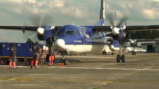 Antwerp airport Fokker50 VLM startup 2 [upl. by Jallier]