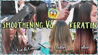 Smoothening vs Keratin Hair Treatment  My Experience  Cost Procedure amp New Colour ThatQuirkyMiss [upl. by Wesa]