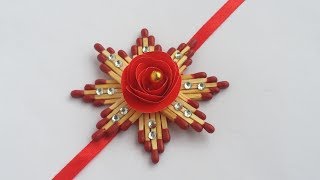 DIY Easy Rakhi Dasign How to Make Beautiful Rakhi  Raksha bandhan with Match Stick [upl. by Airlia]