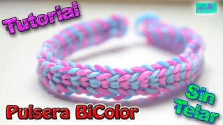 ♥ Tutorial Pulsera Bicolor de gomitas sin telar ♥ [upl. by Ydnar]