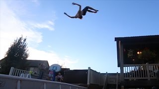 Trampoline Roof Jump into Pool [upl. by Auliffe]