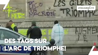 «Gilets jaunes» des tags sur lArc de Triomphe [upl. by Aldis]