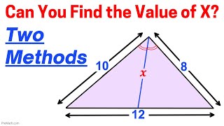 ANGLE BISECTOR Find X Value by using the Angle Bisector Theorem amp Law of Cosines  Simple Tutorial [upl. by Zanlog617]